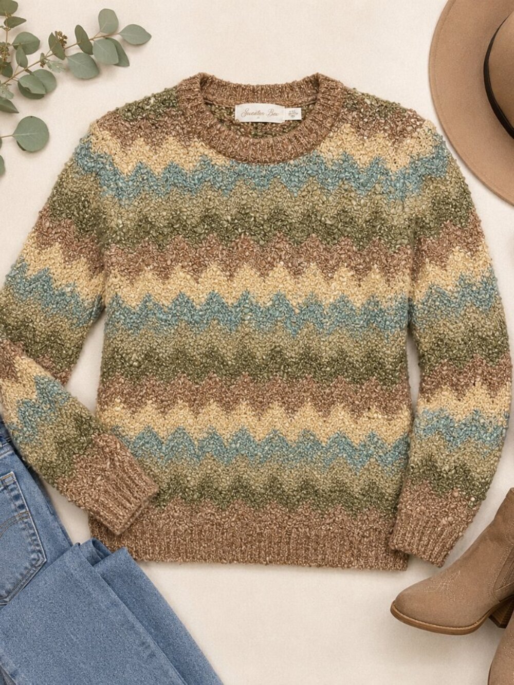 Sweater Bee Textured Zig Zag Popcorn Sweater Grandmacore Cozy S